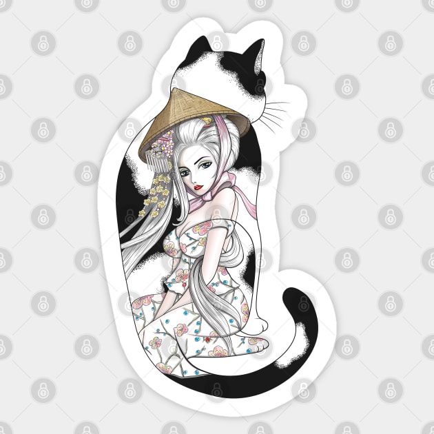 Geisha Cat Tattoo Sticker by runcatrun